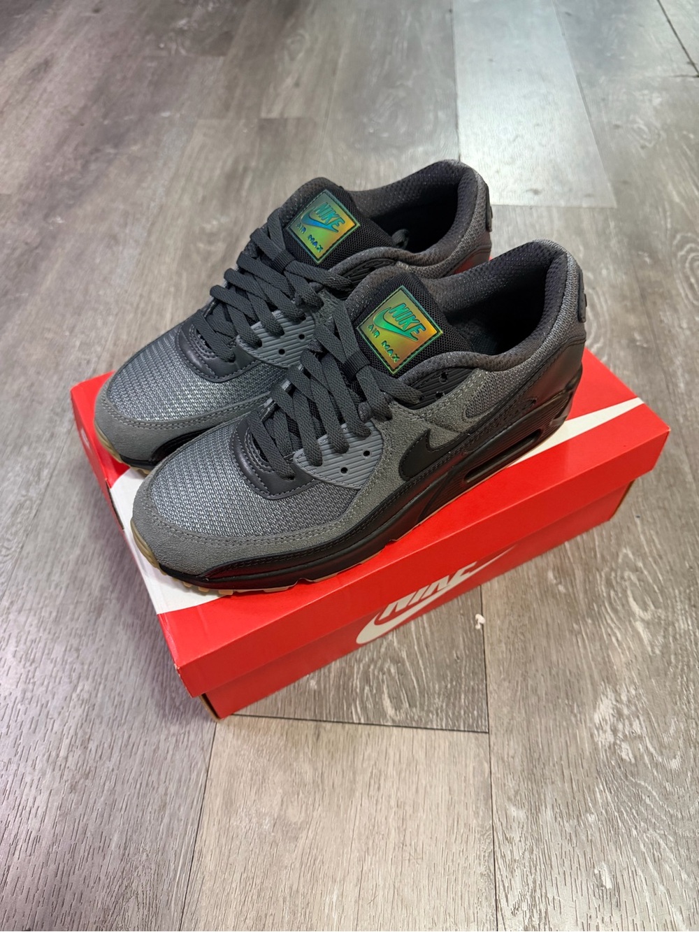 Nike Air Max 90 Black/Gray Low Top Lace-Up Men's Sneakers IQ0580 084 Size 8.5